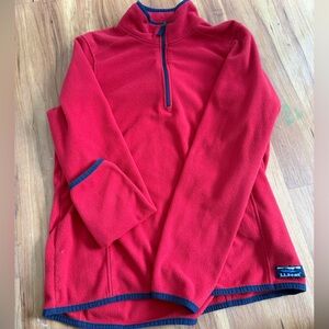 L.L. Bean Red Fleece Quarter-Zip with Navy Trim